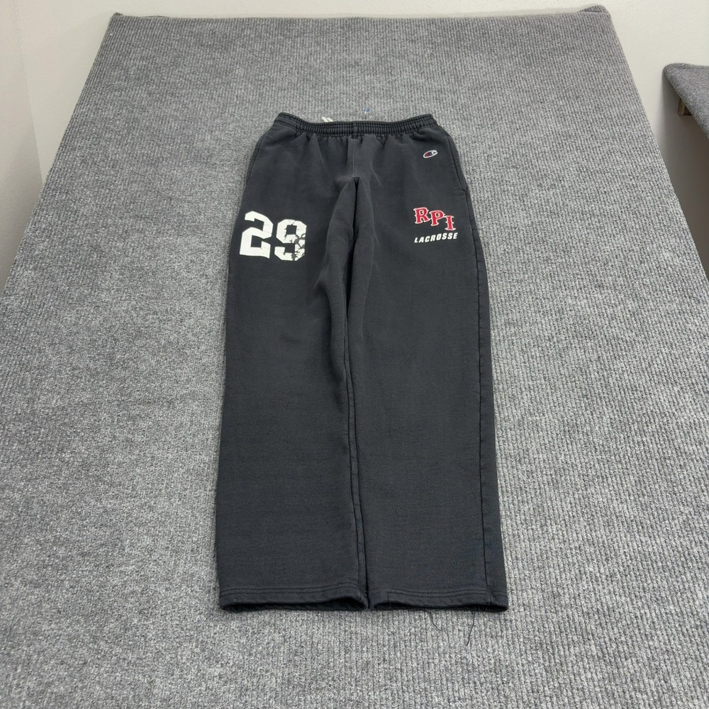 RPI Lacrosse Champion Sweatpants S Black Cotton Reverse Weave Graphic Athletic